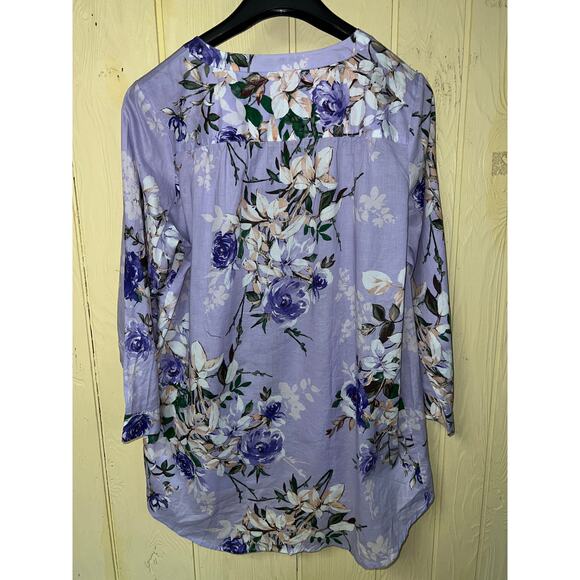 Roaman's Top Womens 24W Tunic Blouse Pintuck Button Lilac Purple Floral Spring - Picture 9 of 12